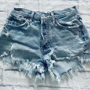 AGOLDE Shorts 24 | Parker Vintage High Rise Button Fly Raw Hem Denim